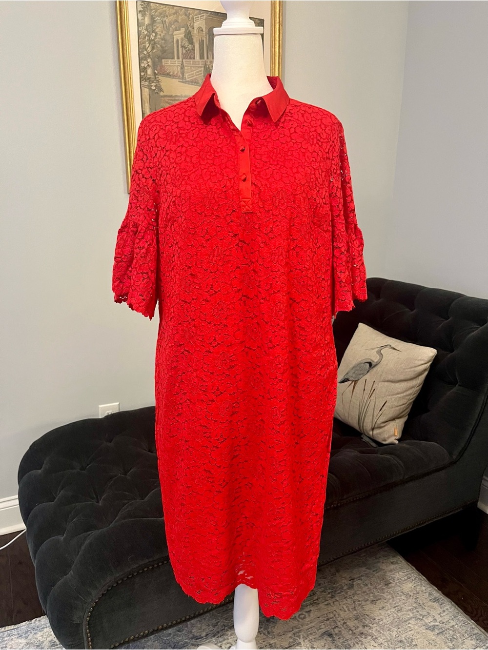 Banana Republic Red Lace Midi Dress